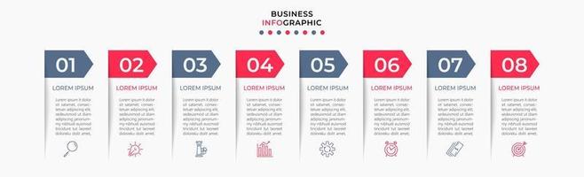 Vector Infographic design business template with icons and 8 options or steps. Can be used for process diagram, presentations, workflow layout, banner, flow chart, info graph