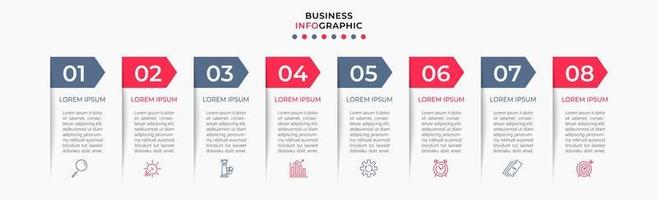 plantilla de negocio de diseño infográfico vectorial con iconos y 8 opciones o pasos. se puede utilizar para diagramas de proceso, presentaciones, diseño de flujo de trabajo, pancarta, diagrama de flujo, gráfico de información vector