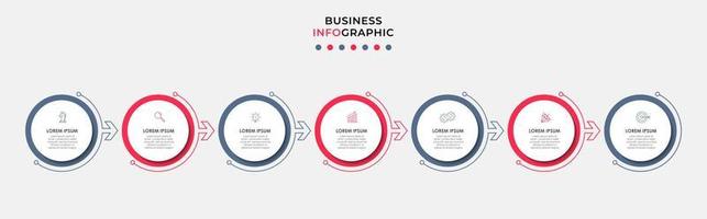 Business Infographic design template Vector with icons and 7 options or steps. Can be used for process diagram, presentations, workflow layout, banner, flow chart, info graph