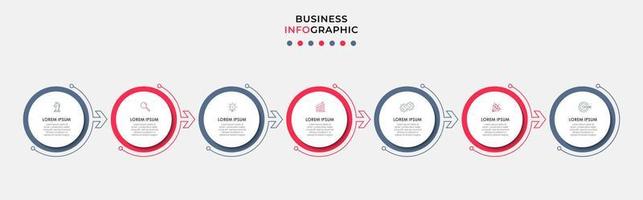 Business Infographic design template Vector with icons and 7 options or steps. Can be used for process diagram, presentations, workflow layout, banner, flow chart, info graph