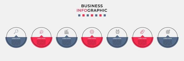 Business Infographic design template Vector with icons and 7 options or steps. Can be used for process diagram, presentations, workflow layout, banner, flow chart, info graph