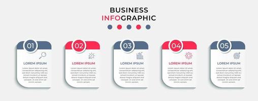 plantilla de negocio de diseño infográfico vectorial con iconos y 5 opciones o pasos. se puede utilizar para diagramas de proceso, presentaciones, diseño de flujo de trabajo, pancarta, diagrama de flujo, gráfico de información vector