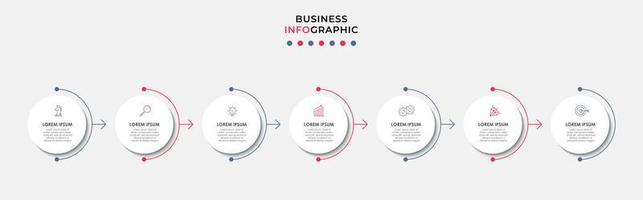 Business Infographic design template Vector with icons and 7 options or steps. Can be used for process diagram, presentations, workflow layout, banner, flow chart, info graph