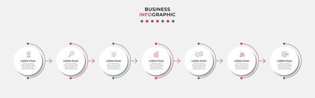 vector de plantilla de diseño infográfico empresarial con iconos y 7 opciones o pasos. se puede utilizar para diagramas de proceso, presentaciones, diseño de flujo de trabajo, pancarta, diagrama de flujo, gráfico de información