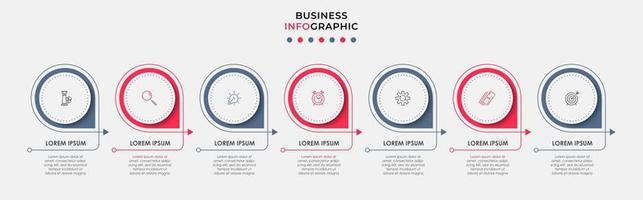 vector de plantilla de diseño infográfico empresarial con iconos y 7 opciones o pasos. se puede utilizar para diagramas de proceso, presentaciones, diseño de flujo de trabajo, pancarta, diagrama de flujo, gráfico de información