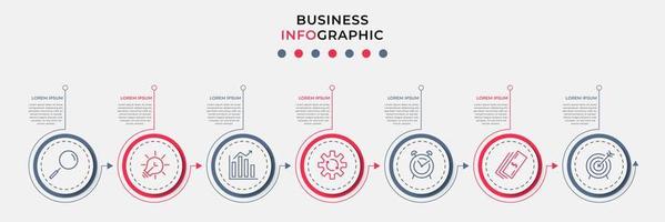 vector de plantilla de diseño infográfico empresarial con iconos y 7 opciones o pasos. se puede utilizar para diagramas de proceso, presentaciones, diseño de flujo de trabajo, pancarta, diagrama de flujo, gráfico de información