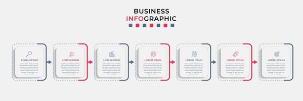 vector de plantilla de diseño infográfico empresarial con iconos y 7 opciones o pasos. se puede utilizar para diagramas de proceso, presentaciones, diseño de flujo de trabajo, pancarta, diagrama de flujo, gráfico de información