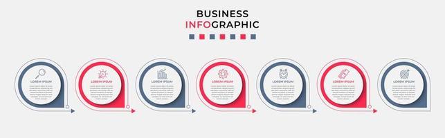 vector de plantilla de diseño infográfico empresarial con iconos y 7 opciones o pasos. se puede utilizar para diagramas de proceso, presentaciones, diseño de flujo de trabajo, pancarta, diagrama de flujo, gráfico de información