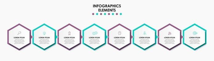 plantilla de negocio de diseño infográfico vectorial con iconos y 8 opciones o pasos. se puede utilizar para diagramas de proceso, presentaciones, diseño de flujo de trabajo, pancarta, diagrama de flujo, gráfico de información vector