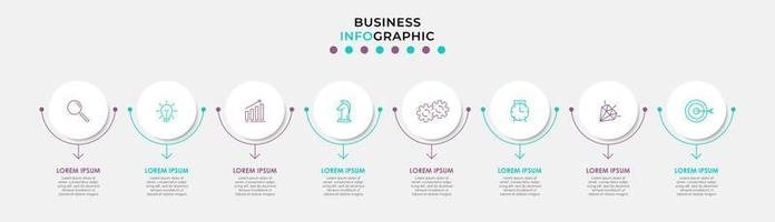 plantilla de negocio de diseño infográfico vectorial con iconos y 8 opciones o pasos. se puede utilizar para diagramas de proceso, presentaciones, diseño de flujo de trabajo, pancarta, diagrama de flujo, gráfico de información vector