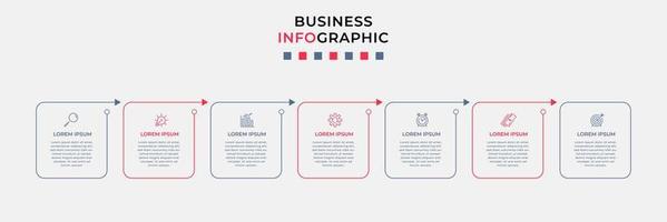 vector de plantilla de diseño infográfico empresarial con iconos y 7 opciones o pasos. se puede utilizar para diagramas de proceso, presentaciones, diseño de flujo de trabajo, pancarta, diagrama de flujo, gráfico de información