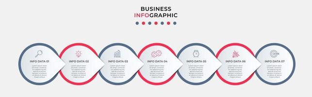 vector de plantilla de diseño infográfico empresarial con iconos y 7 opciones o pasos. se puede utilizar para diagramas de proceso, presentaciones, diseño de flujo de trabajo, pancarta, diagrama de flujo, gráfico de información