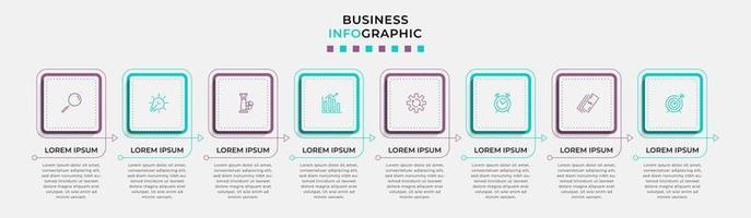 plantilla de negocio de diseño infográfico vectorial con iconos y 8 opciones o pasos. se puede utilizar para diagramas de proceso, presentaciones, diseño de flujo de trabajo, pancarta, diagrama de flujo, gráfico de información vector