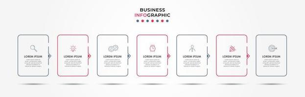 Business Infographic design template Vector with icons and 7 options or steps. Can be used for process diagram, presentations, workflow layout, banner, flow chart, info graph