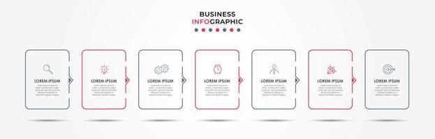 Business Infographic design template Vector with icons and 7 options or steps. Can be used for process diagram, presentations, workflow layout, banner, flow chart, info graph