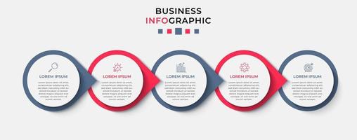 plantilla de negocio de diseño infográfico vectorial con iconos y 5 opciones o pasos. se puede utilizar para diagramas de proceso, presentaciones, diseño de flujo de trabajo, pancarta, diagrama de flujo, gráfico de información vector