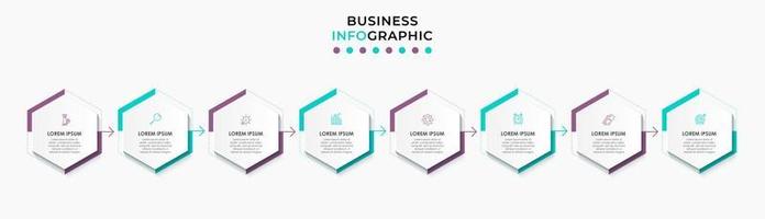 plantilla de negocio de diseño infográfico vectorial con iconos y 8 opciones o pasos. se puede utilizar para diagramas de proceso, presentaciones, diseño de flujo de trabajo, pancarta, diagrama de flujo, gráfico de información vector