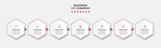 Business Infographic design template Vector with icons and 7 options or steps. Can be used for process diagram, presentations, workflow layout, banner, flow chart, info graph