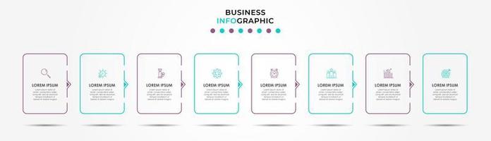 plantilla de negocio de diseño infográfico vectorial con iconos y 8 opciones o pasos. se puede utilizar para diagramas de proceso, presentaciones, diseño de flujo de trabajo, pancarta, diagrama de flujo, gráfico de información vector