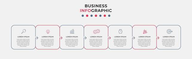 vector de plantilla de diseño infográfico empresarial con iconos y 7 opciones o pasos. se puede utilizar para diagramas de proceso, presentaciones, diseño de flujo de trabajo, pancarta, diagrama de flujo, gráfico de información