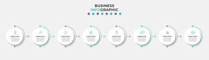 Vector Infographic design business template with icons and 8 options or steps. Can be used for process diagram, presentations, workflow layout, banner, flow chart, info graph