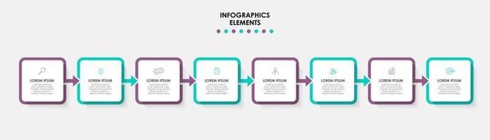 plantilla de negocio de diseño infográfico vectorial con iconos y 8 opciones o pasos. se puede utilizar para diagramas de proceso, presentaciones, diseño de flujo de trabajo, pancarta, diagrama de flujo, gráfico de información vector