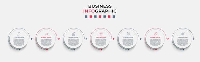 vector de plantilla de diseño infográfico empresarial con iconos y 7 opciones o pasos. se puede utilizar para diagramas de proceso, presentaciones, diseño de flujo de trabajo, pancarta, diagrama de flujo, gráfico de información