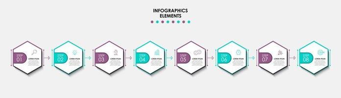 plantilla de negocio de diseño infográfico vectorial con iconos y 8 opciones o pasos. se puede utilizar para diagramas de proceso, presentaciones, diseño de flujo de trabajo, pancarta, diagrama de flujo, gráfico de información vector