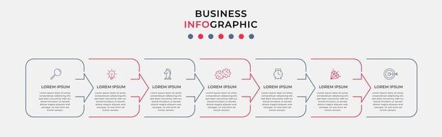 Business Infographic design template Vector with icons and 7 options or steps. Can be used for process diagram, presentations, workflow layout, banner, flow chart, info graph