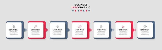 vector de plantilla de diseño infográfico empresarial con iconos y 7 opciones o pasos. se puede utilizar para diagramas de proceso, presentaciones, diseño de flujo de trabajo, pancarta, diagrama de flujo, gráfico de información