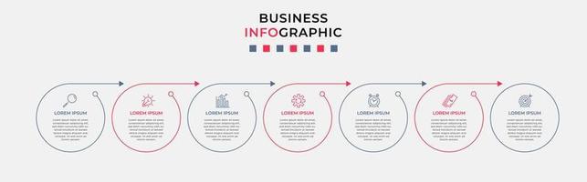 Business Infographic design template Vector with icons and 7 options or steps. Can be used for process diagram, presentations, workflow layout, banner, flow chart, info graph