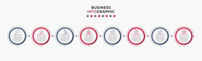 Vector Infographic design business template with icons and 8 options or steps. Can be used for process diagram, presentations, workflow layout, banner, flow chart, info graph