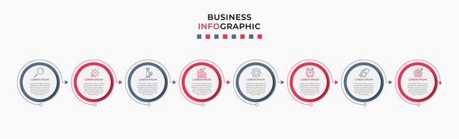 plantilla de negocio de diseño infográfico vectorial con iconos y 8 opciones o pasos. se puede utilizar para diagramas de proceso, presentaciones, diseño de flujo de trabajo, pancarta, diagrama de flujo, gráfico de información vector