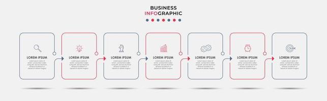 Business Infographic design template Vector with icons and 7 options or steps. Can be used for process diagram, presentations, workflow layout, banner, flow chart, info graph