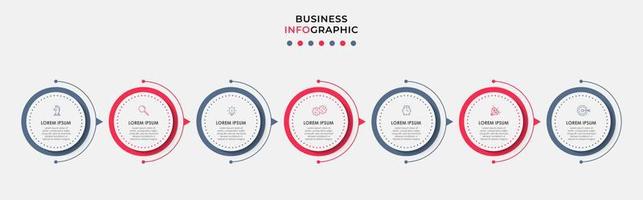 Business Infographic design template Vector with icons and 7 options or steps. Can be used for process diagram, presentations, workflow layout, banner, flow chart, info graph