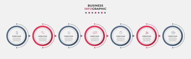 vector de plantilla de diseño infográfico empresarial con iconos y 7 opciones o pasos. se puede utilizar para diagramas de proceso, presentaciones, diseño de flujo de trabajo, pancarta, diagrama de flujo, gráfico de información