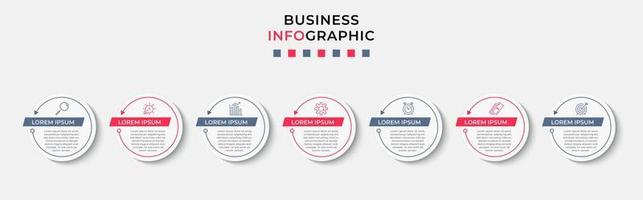 Business Infographic design template Vector with icons and 7 options or steps. Can be used for process diagram, presentations, workflow layout, banner, flow chart, info graph