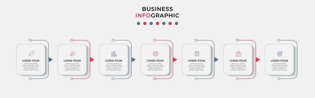 vector de plantilla de diseño infográfico empresarial con iconos y 7 opciones o pasos. se puede utilizar para diagramas de proceso, presentaciones, diseño de flujo de trabajo, pancarta, diagrama de flujo, gráfico de información