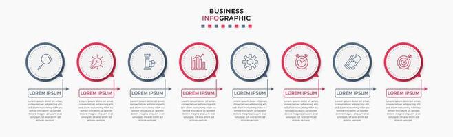 plantilla de negocio de diseño infográfico vectorial con iconos y 8 opciones o pasos. se puede utilizar para diagramas de proceso, presentaciones, diseño de flujo de trabajo, pancarta, diagrama de flujo, gráfico de información vector