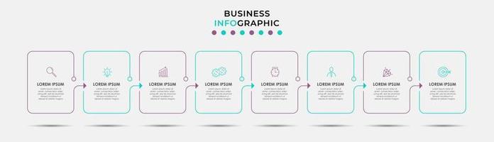 plantilla de negocio de diseño infográfico vectorial con iconos y 8 opciones o pasos. se puede utilizar para diagramas de proceso, presentaciones, diseño de flujo de trabajo, pancarta, diagrama de flujo, gráfico de información vector