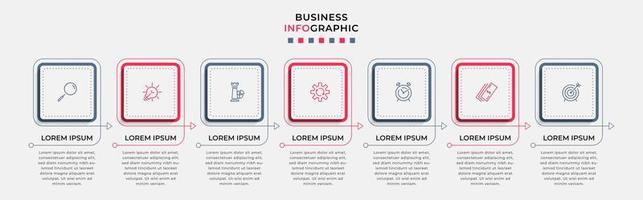 vector de plantilla de diseño infográfico empresarial con iconos y 7 opciones o pasos. se puede utilizar para diagramas de proceso, presentaciones, diseño de flujo de trabajo, pancarta, diagrama de flujo, gráfico de información