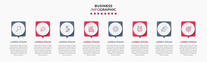 plantilla de negocio de diseño infográfico vectorial con iconos y 8 opciones o pasos. se puede utilizar para diagramas de proceso, presentaciones, diseño de flujo de trabajo, pancarta, diagrama de flujo, gráfico de información vector