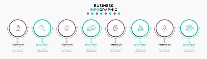 plantilla de negocio de diseño infográfico vectorial con iconos y 8 opciones o pasos. se puede utilizar para diagramas de proceso, presentaciones, diseño de flujo de trabajo, pancarta, diagrama de flujo, gráfico de información vector