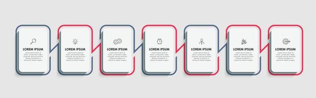 vector de plantilla de diseño infográfico empresarial con iconos y 7 opciones o pasos. se puede utilizar para diagramas de proceso, presentaciones, diseño de flujo de trabajo, pancarta, diagrama de flujo, gráfico de información