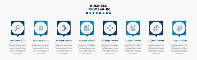 plantilla de negocio de diseño infográfico vectorial con iconos y 8 opciones o pasos. se puede utilizar para diagramas de proceso, presentaciones, diseño de flujo de trabajo, pancarta, diagrama de flujo, gráfico de información vector