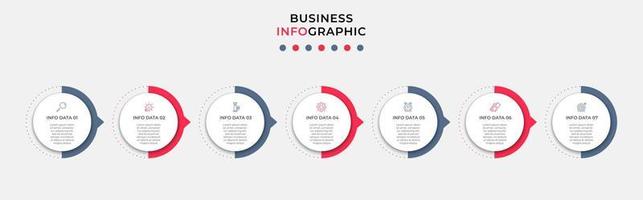 vector de plantilla de diseño infográfico empresarial con iconos y 7 opciones o pasos. se puede utilizar para diagramas de proceso, presentaciones, diseño de flujo de trabajo, pancarta, diagrama de flujo, gráfico de información