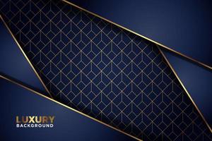 luxurious dark navy gold line arrow overlap with rectagle mesh pattern combination background. elegant modern futuristic technology background vector illustration