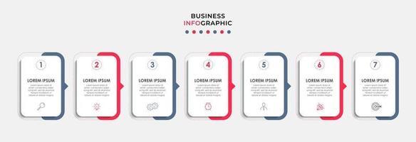 vector de plantilla de diseño infográfico empresarial con iconos y 7 opciones o pasos. se puede utilizar para diagramas de proceso, presentaciones, diseño de flujo de trabajo, pancarta, diagrama de flujo, gráfico de información