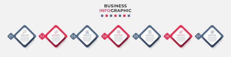 Business Infographic design template Vector with icons and 7 options or steps. Can be used for process diagram, presentations, workflow layout, banner, flow chart, info graph