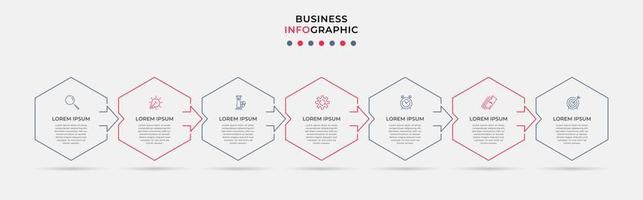vector de plantilla de diseño infográfico empresarial con iconos y 7 opciones o pasos. se puede utilizar para diagramas de proceso, presentaciones, diseño de flujo de trabajo, pancarta, diagrama de flujo, gráfico de información